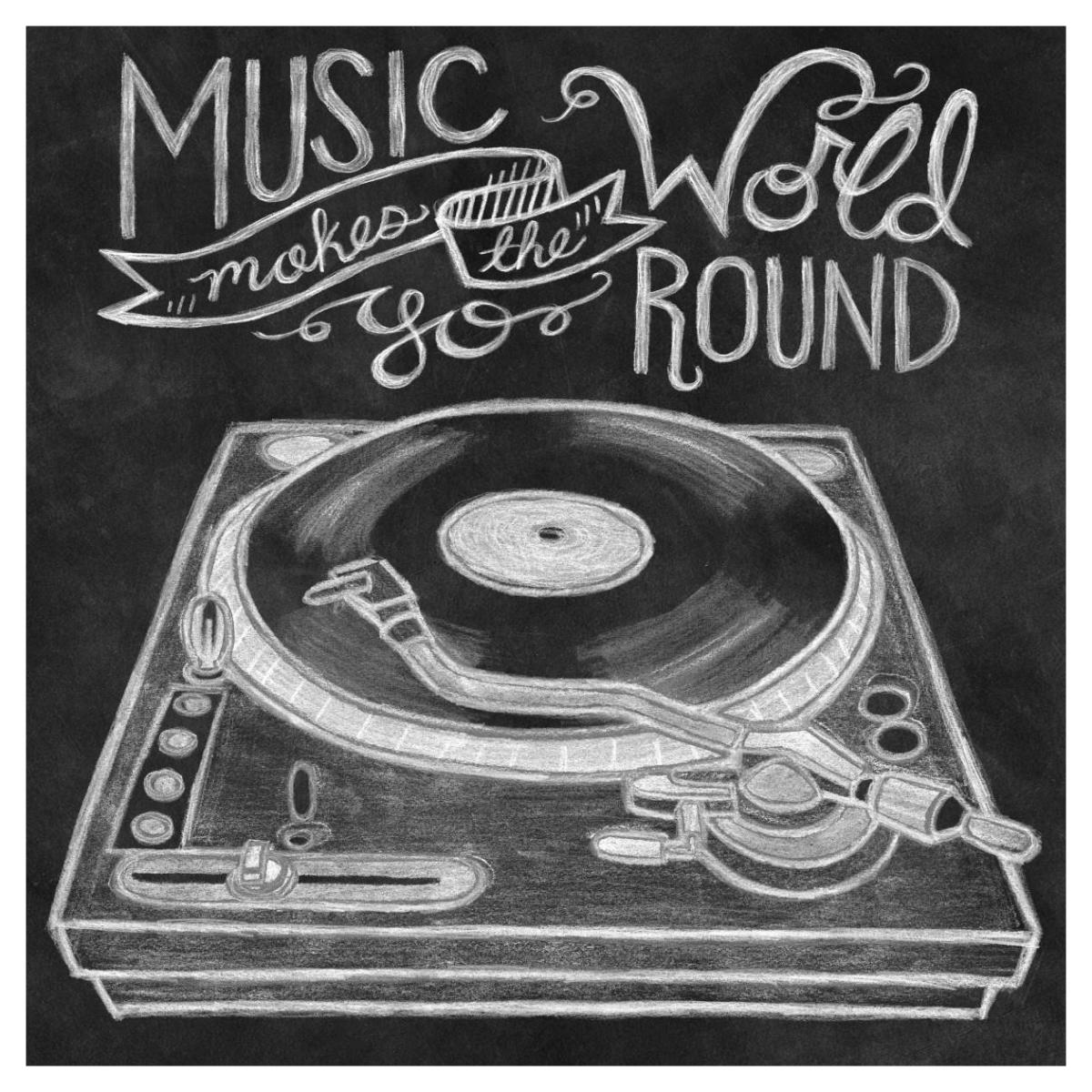 Retro Record Player Chalk -Paper Art-42"x42"