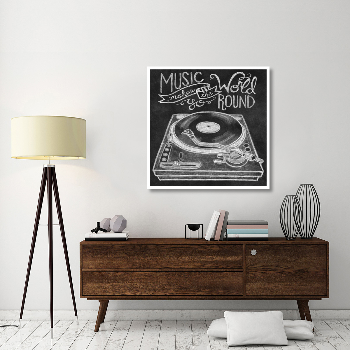 Retro Record Player Chalk -Paper Art-42&quotx42"