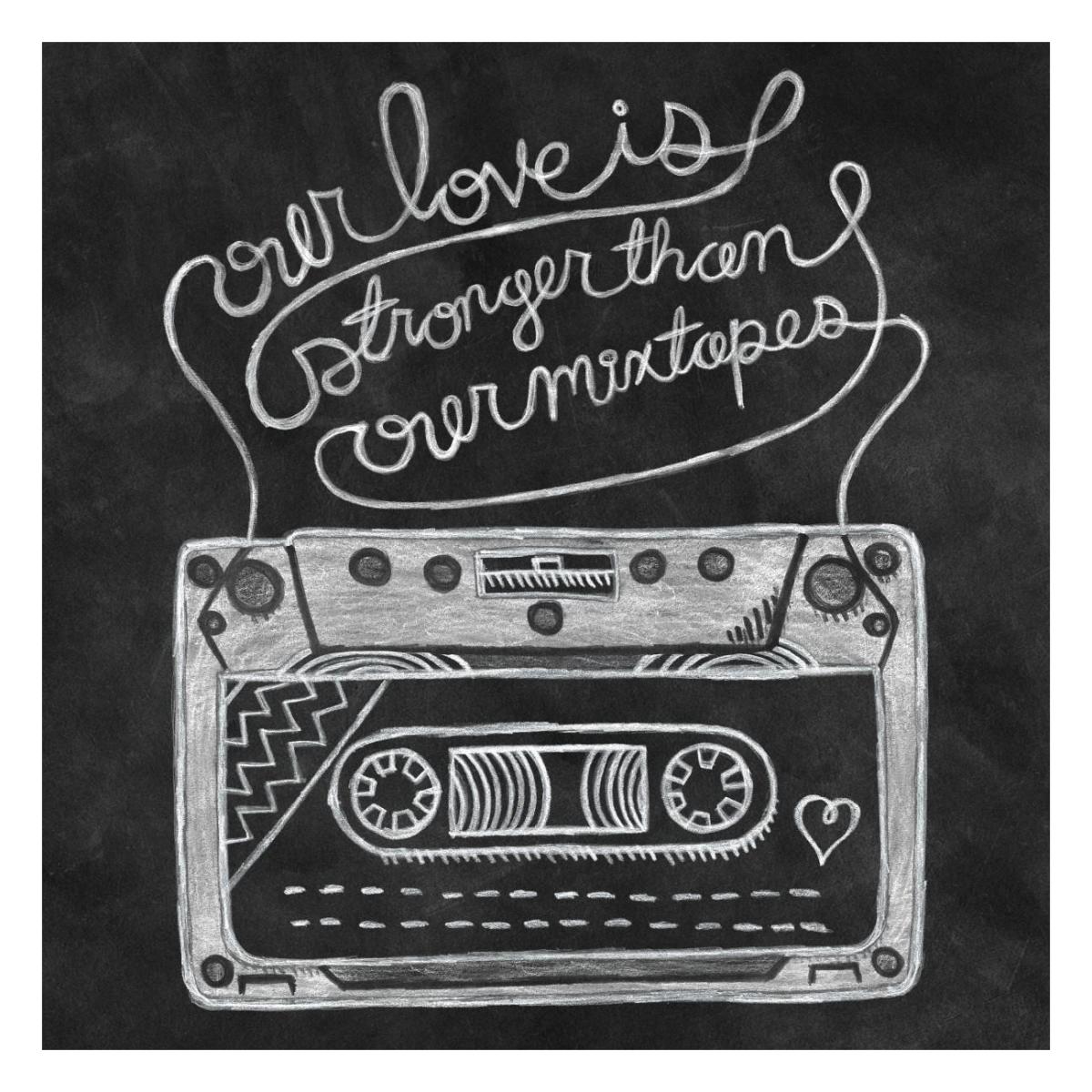 Retro Cassette Chalk -Paper Art-26"x26"