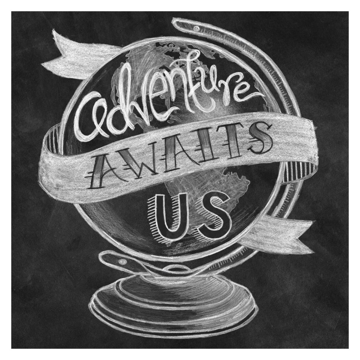 Adventure Love Globe Chalk -Paper Art-32"x32"