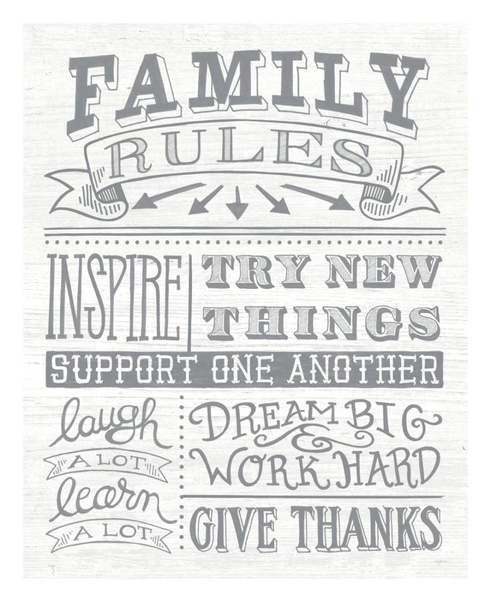 Family Rules II Gray Words -Paper Art-22"x26"