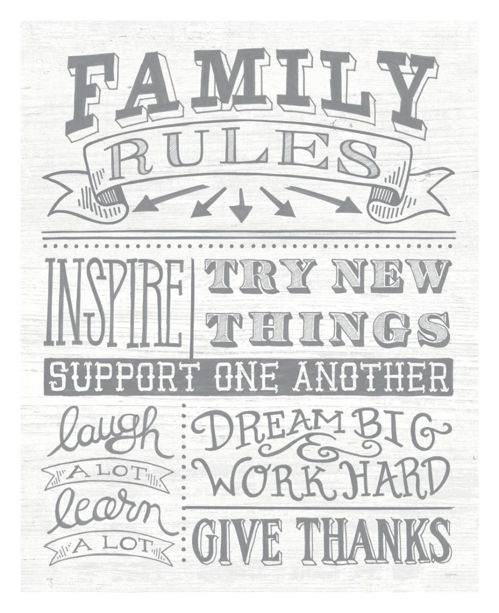 Family Rules II Gray Words -Paper Art-24"x30"