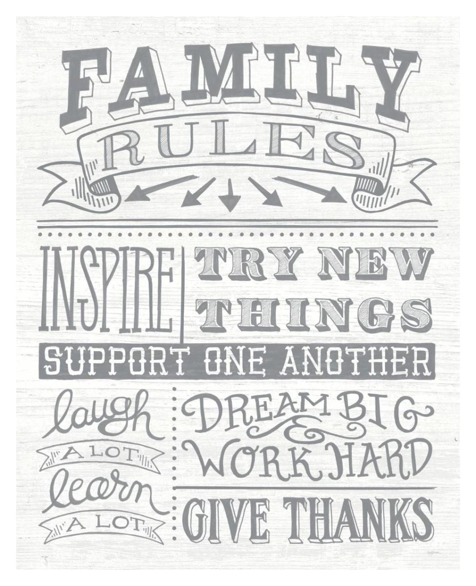 Family Rules II Gray Words -Paper Art-30"x37"