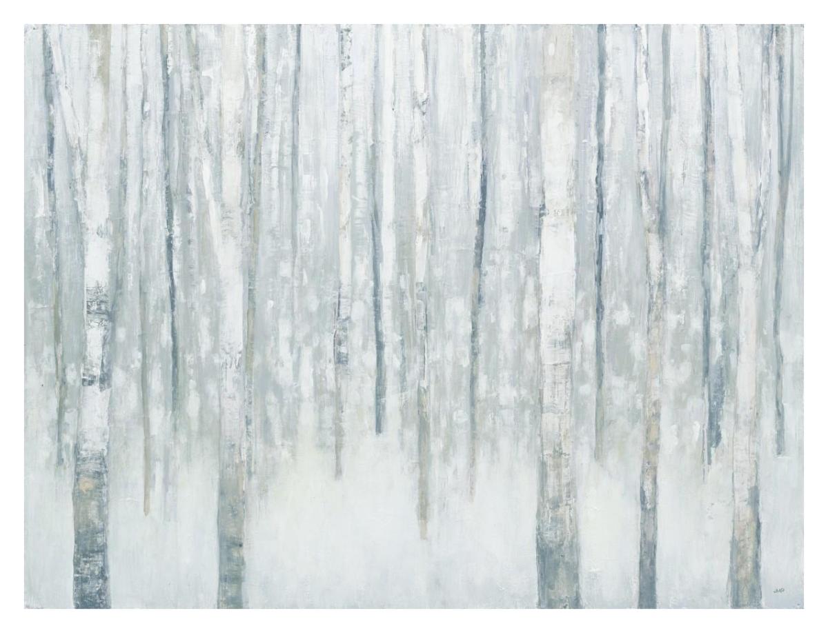 Birches in Winter Blue Gray -Paper Art-18"x14"