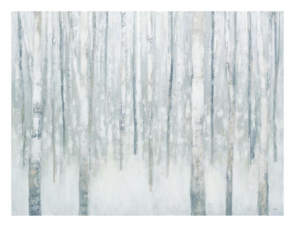 Birches in Winter Blue Gray -Paper Art-26"x20"