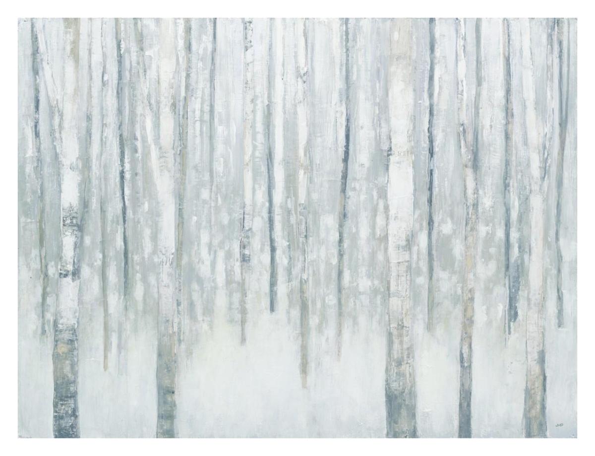 Birches in Winter Blue Gray -Paper Art-34"x26"