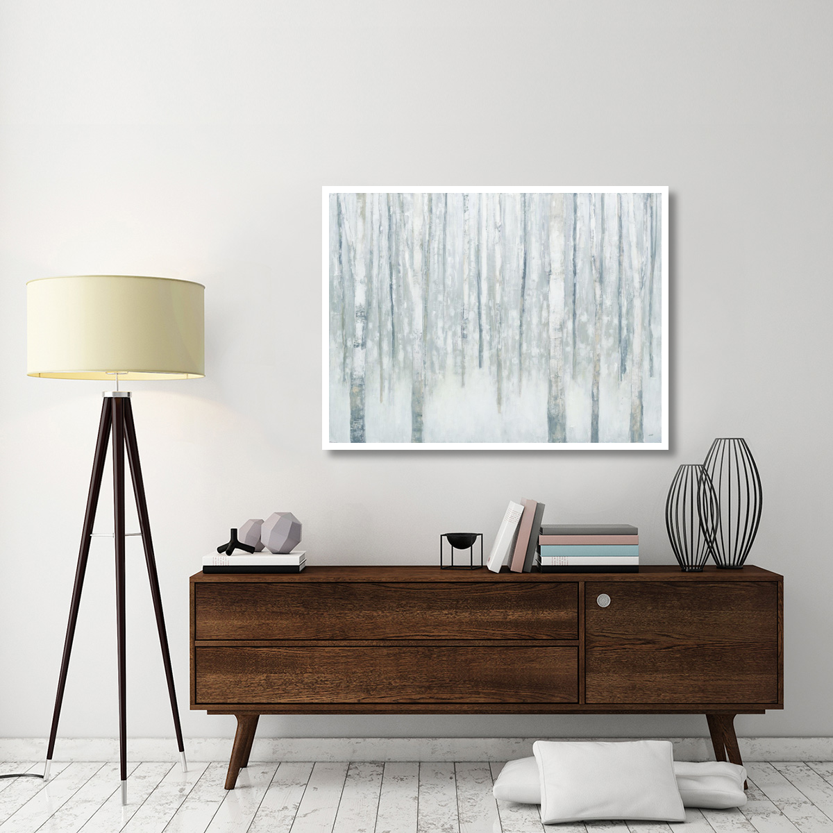 Birches in Winter Blue Gray -Paper Art-50&quotx38"
