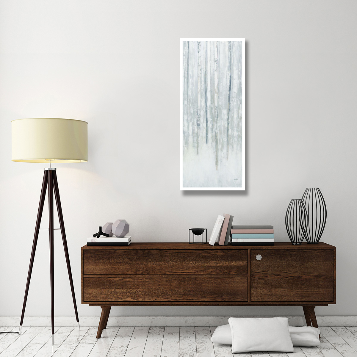 Birches in Winter Blue Gray Panel II -Paper Art-22&quotx52"