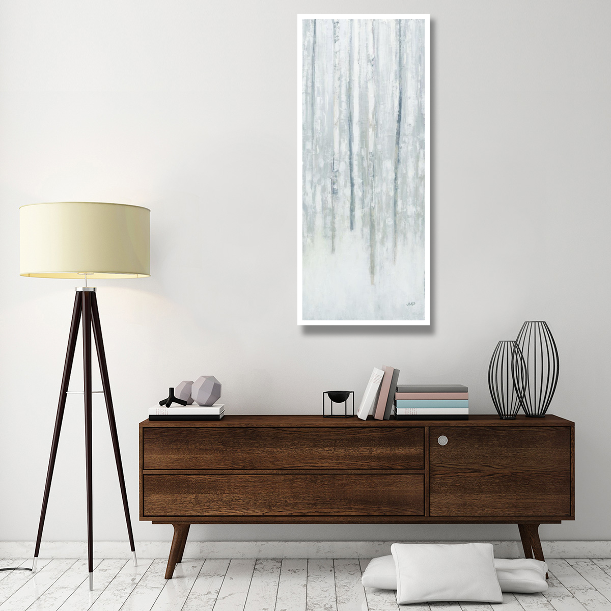 Birches in Winter Blue Gray Panel II -Paper Art-26&quotx62"