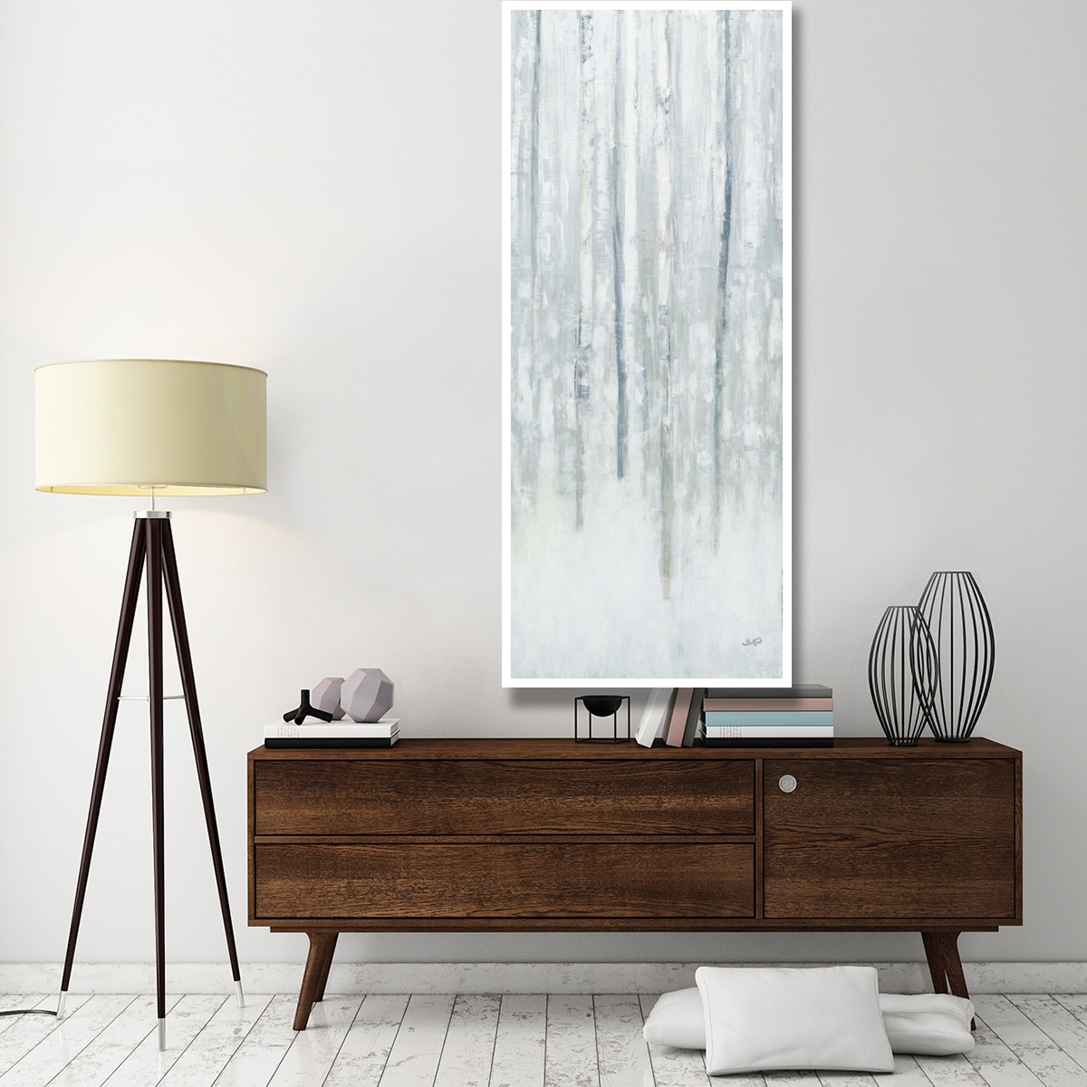 Birches in Winter Blue Gray Panel II -Paper Art-32&quotx77"