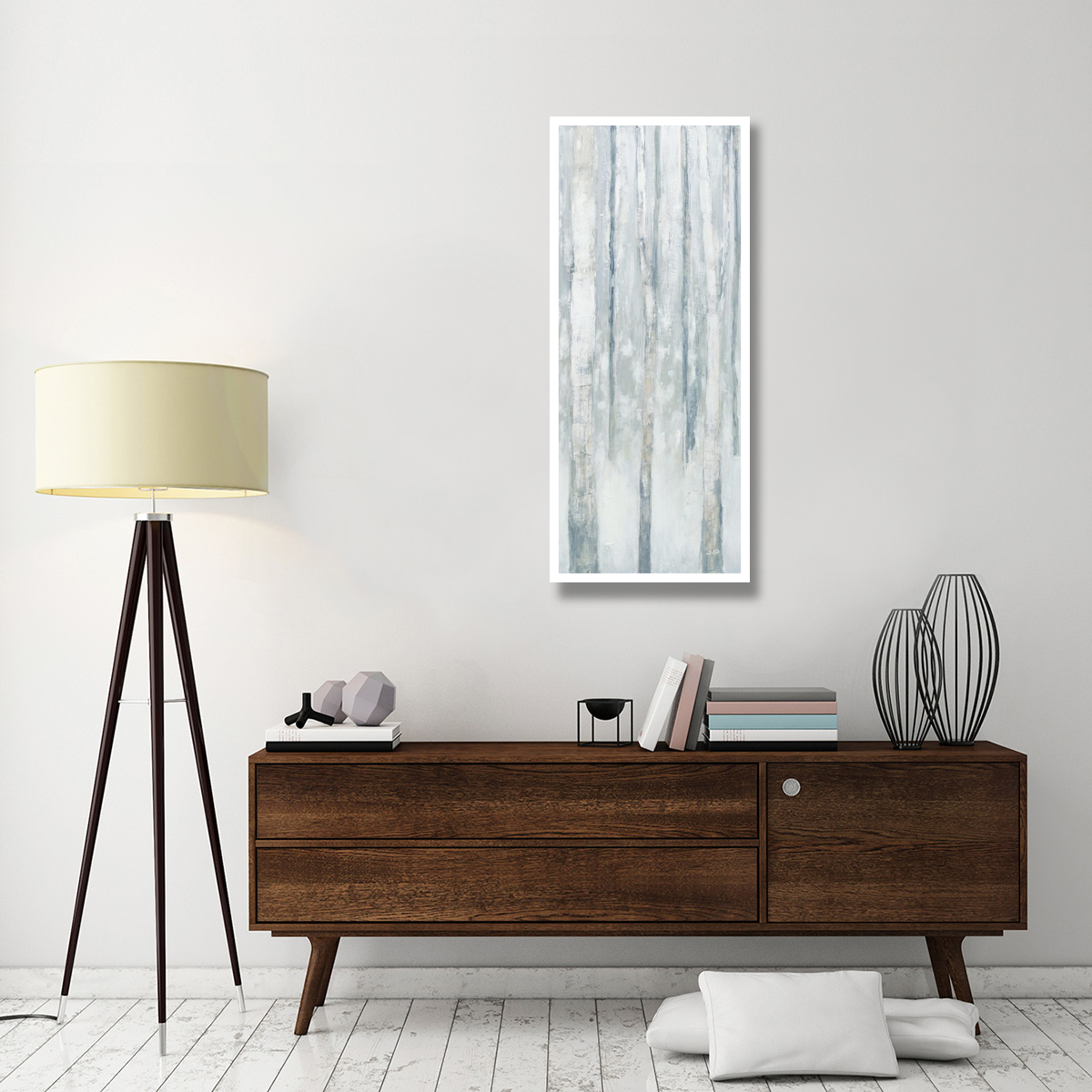 Birches in Winter Blue Gray Panel III -Paper Art-22&quotx52"
