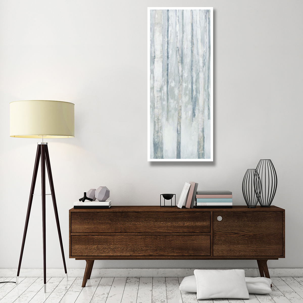 Birches in Winter Blue Gray Panel III -Paper Art-26&quotx62"