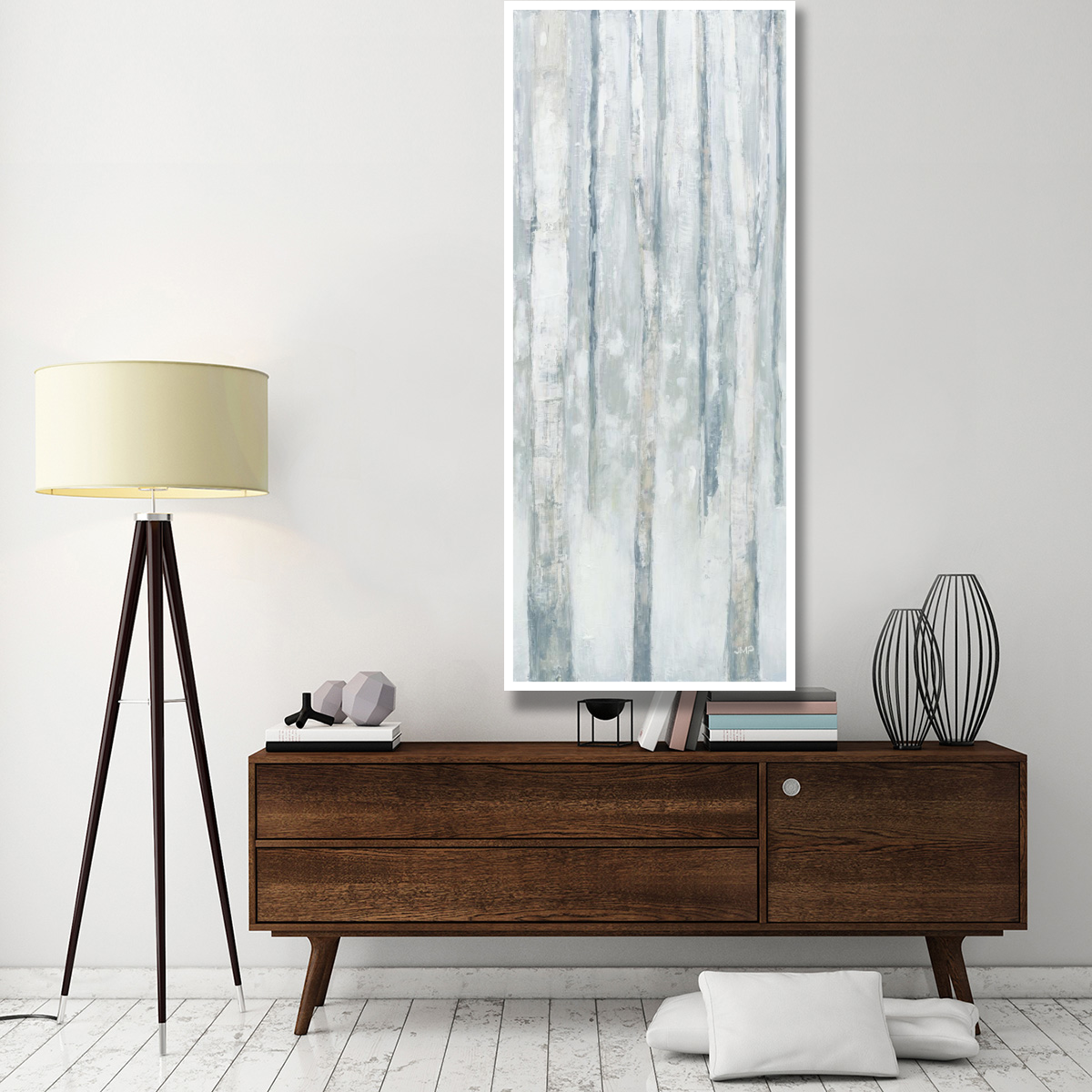 Birches in Winter Blue Gray Panel III -Paper Art-32&quotx77"