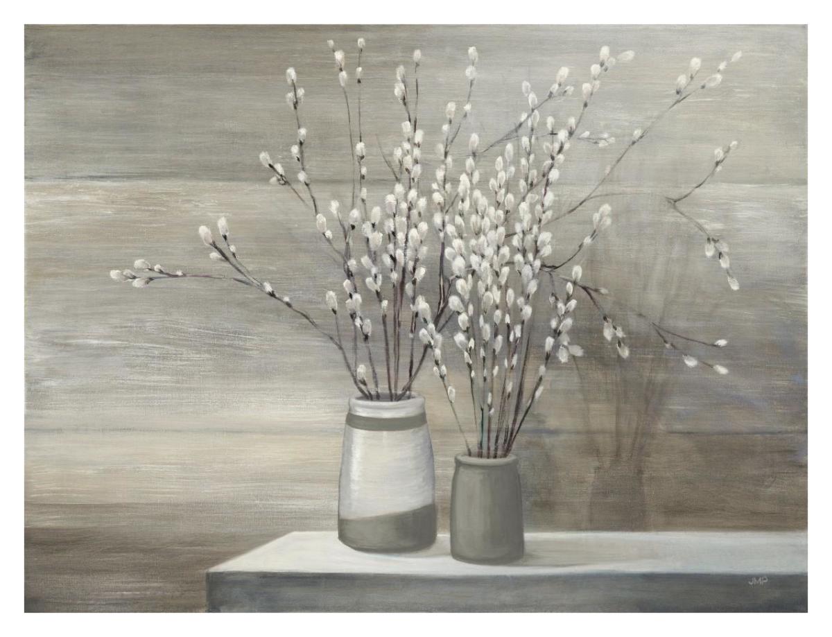 Pussy Willow Still Life Gray Pots -Paper Art-18"x14"