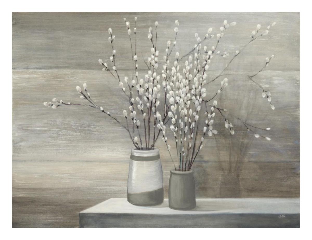 Pussy Willow Still Life Gray Pots -Paper Art-26"x20"
