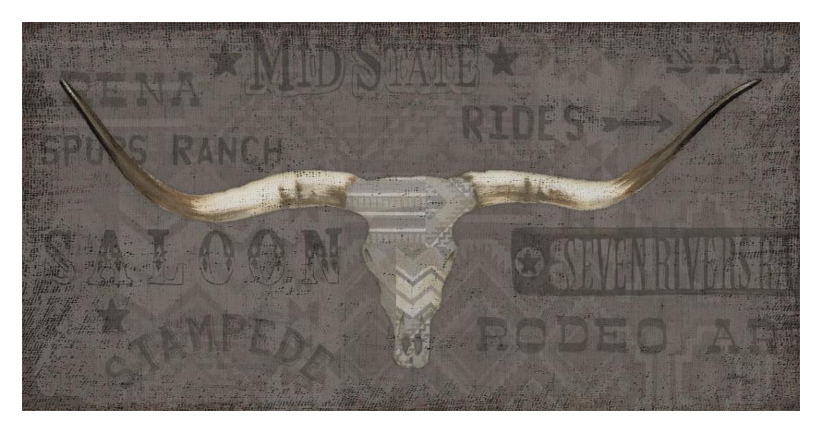 Longhorn I Taupe -Paper Art-38"x20"