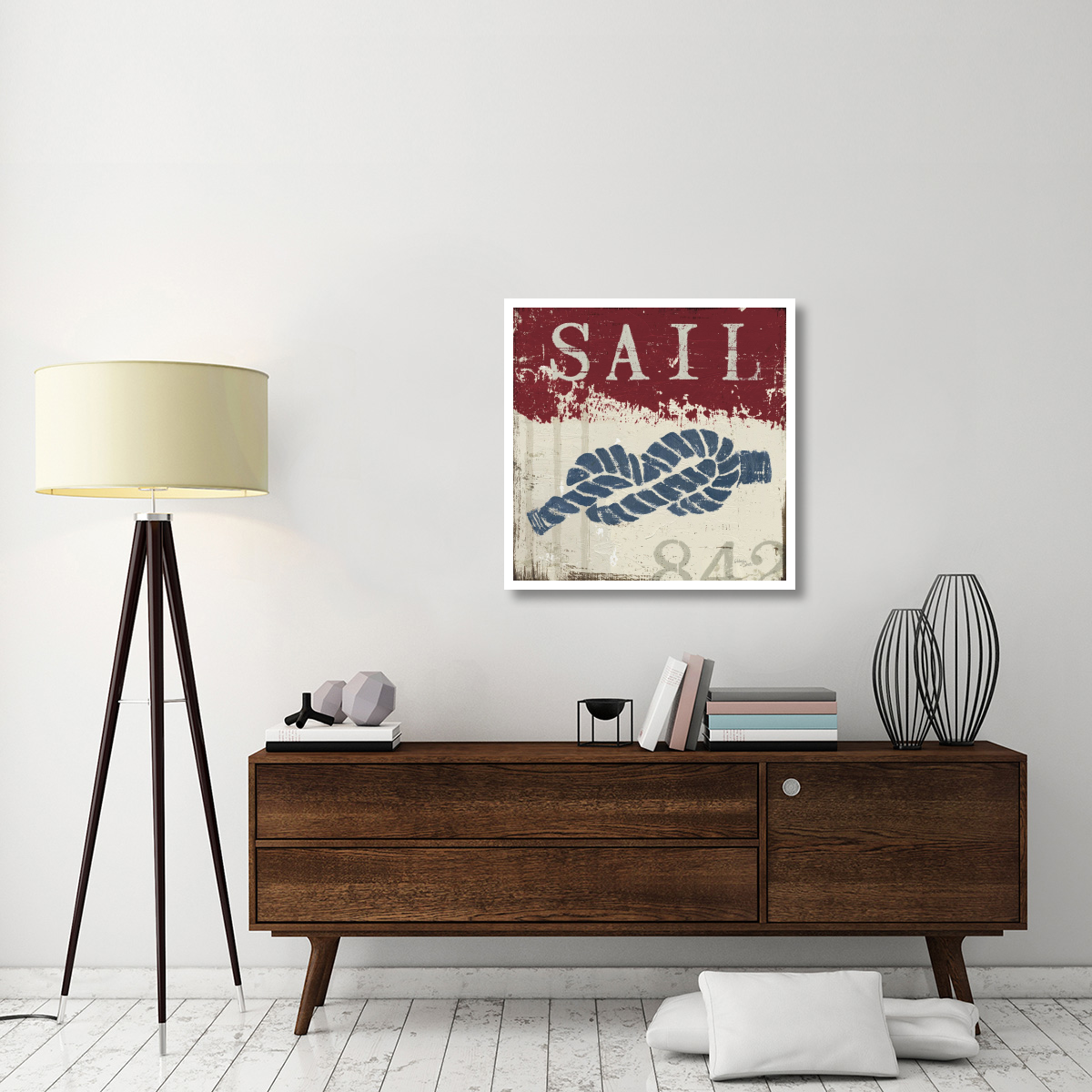 Nautical III Red -Paper Art-32&quotx32"