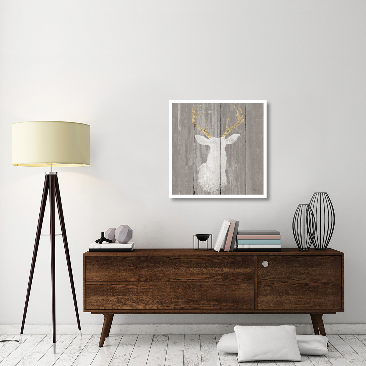 Precious Antlers I on Gray Wood -Paper Art-32&quotx32"