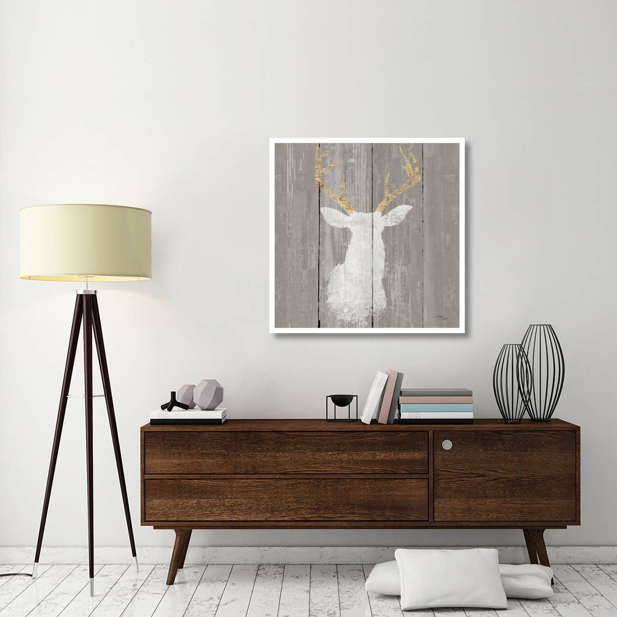 Precious Antlers I on Gray Wood -Paper Art-38&quotx38"