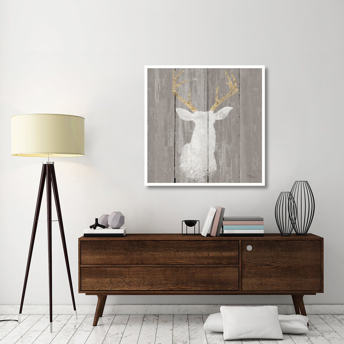 Precious Antlers I on Gray Wood -Paper Art-42&quotx42"