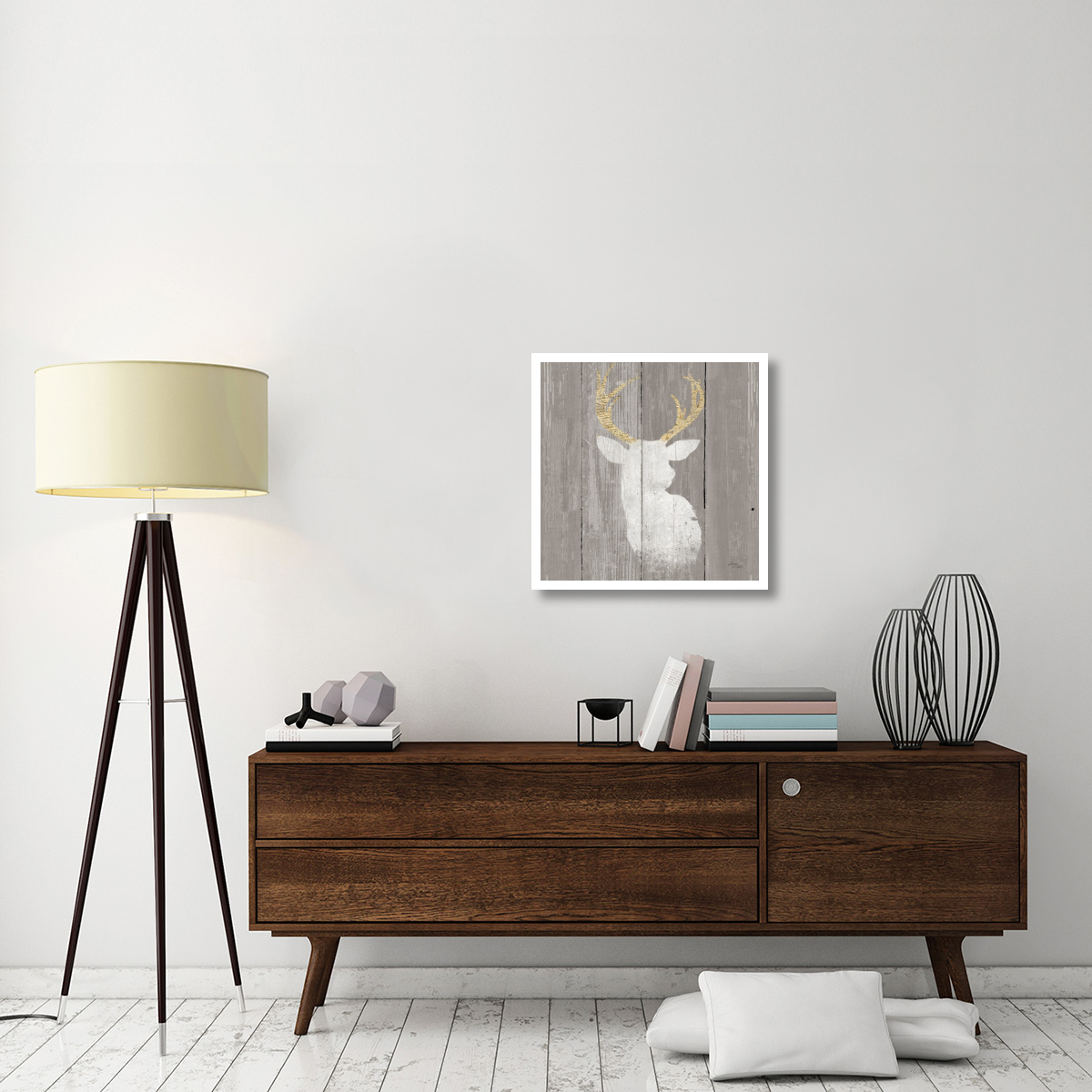 Precious Antlers II on Gray Wood -Paper Art-26&quotx26"