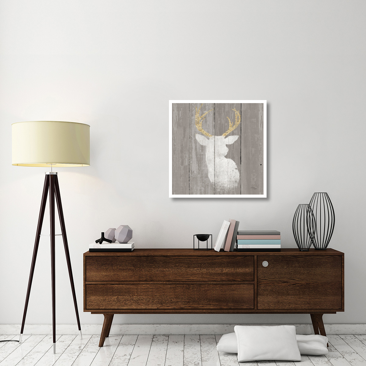 Precious Antlers II on Gray Wood -Paper Art-32&quotx32"