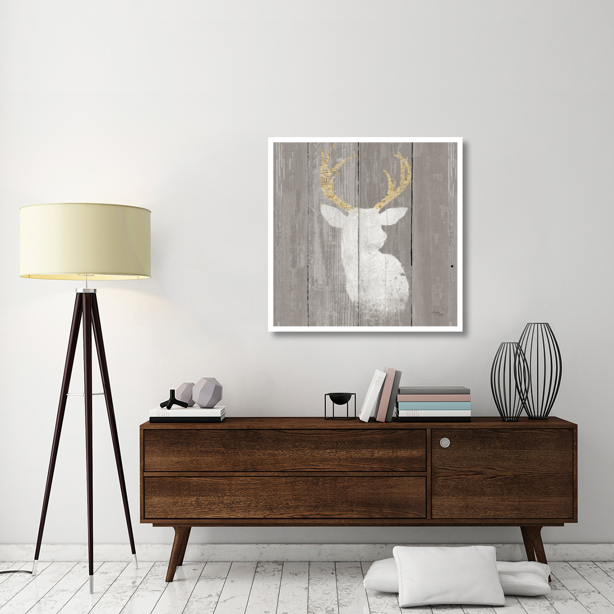Precious Antlers II on Gray Wood -Paper Art-38&quotx38"