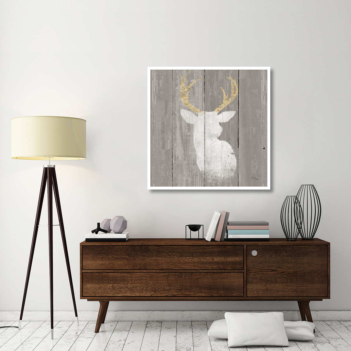 Precious Antlers II on Gray Wood -Paper Art-42&quotx42"