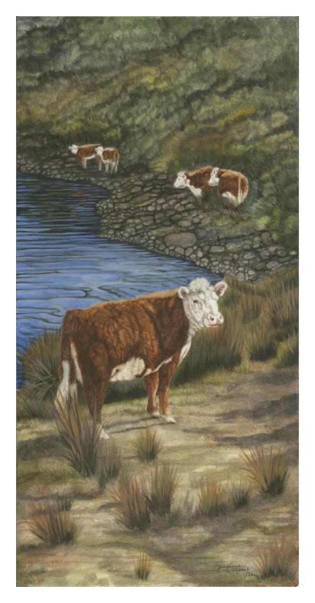 Cattle by the River -Paper Art-20"x38"