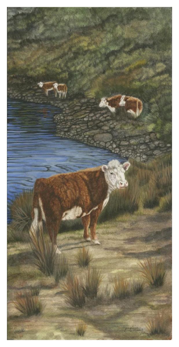 Cattle by the River -Paper Art-26"x50"