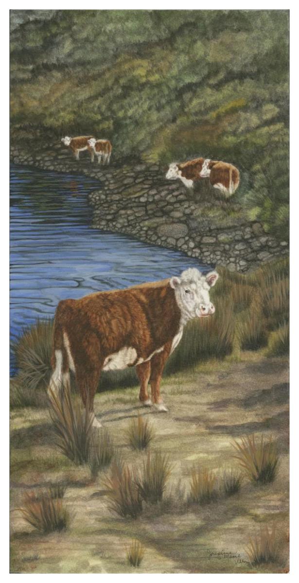 Cattle by the River -Paper Art-32"x62"