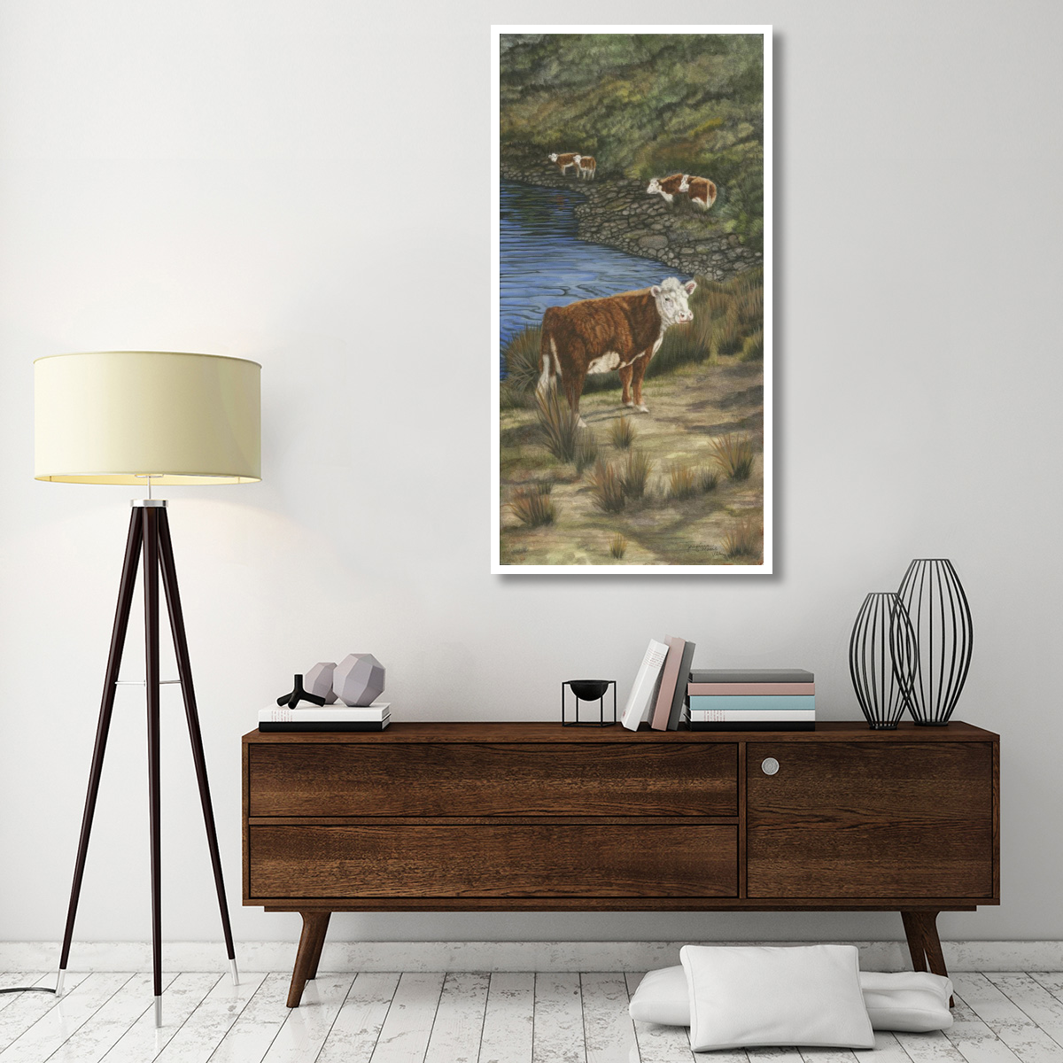 Cattle by the River -Paper Art-32&quotx62"