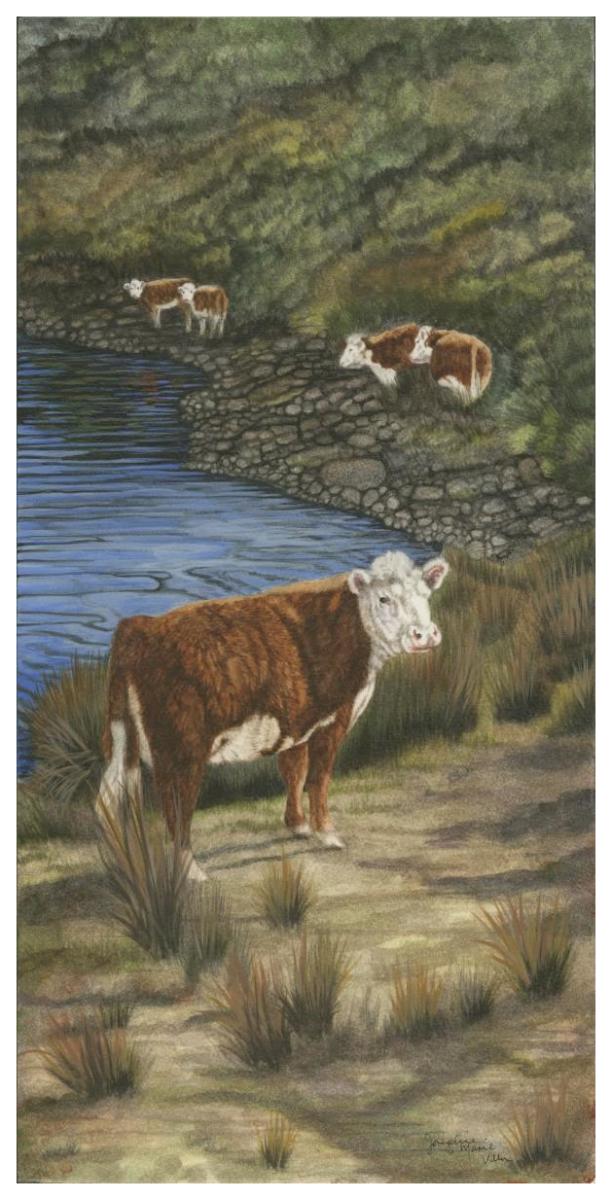 Cattle by the River -Paper Art-38"x74"