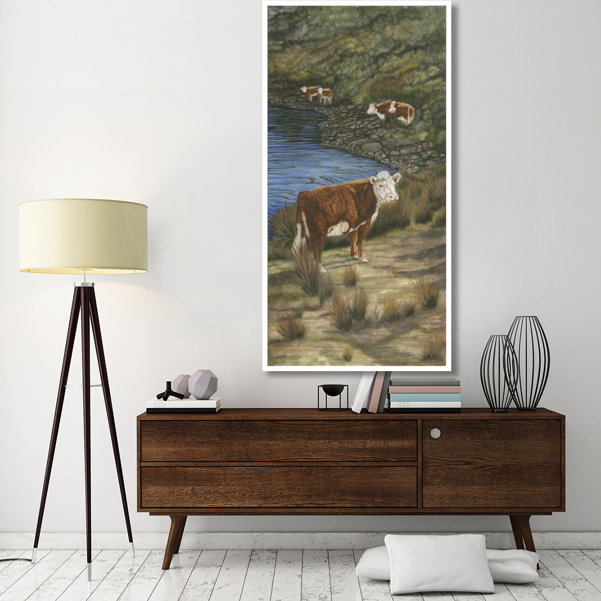 Cattle by the River -Paper Art-38&quotx74"