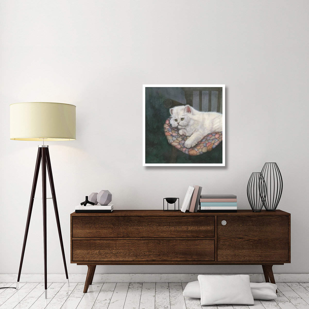 Kitten on Chair -Paper Art-32&quotx32"