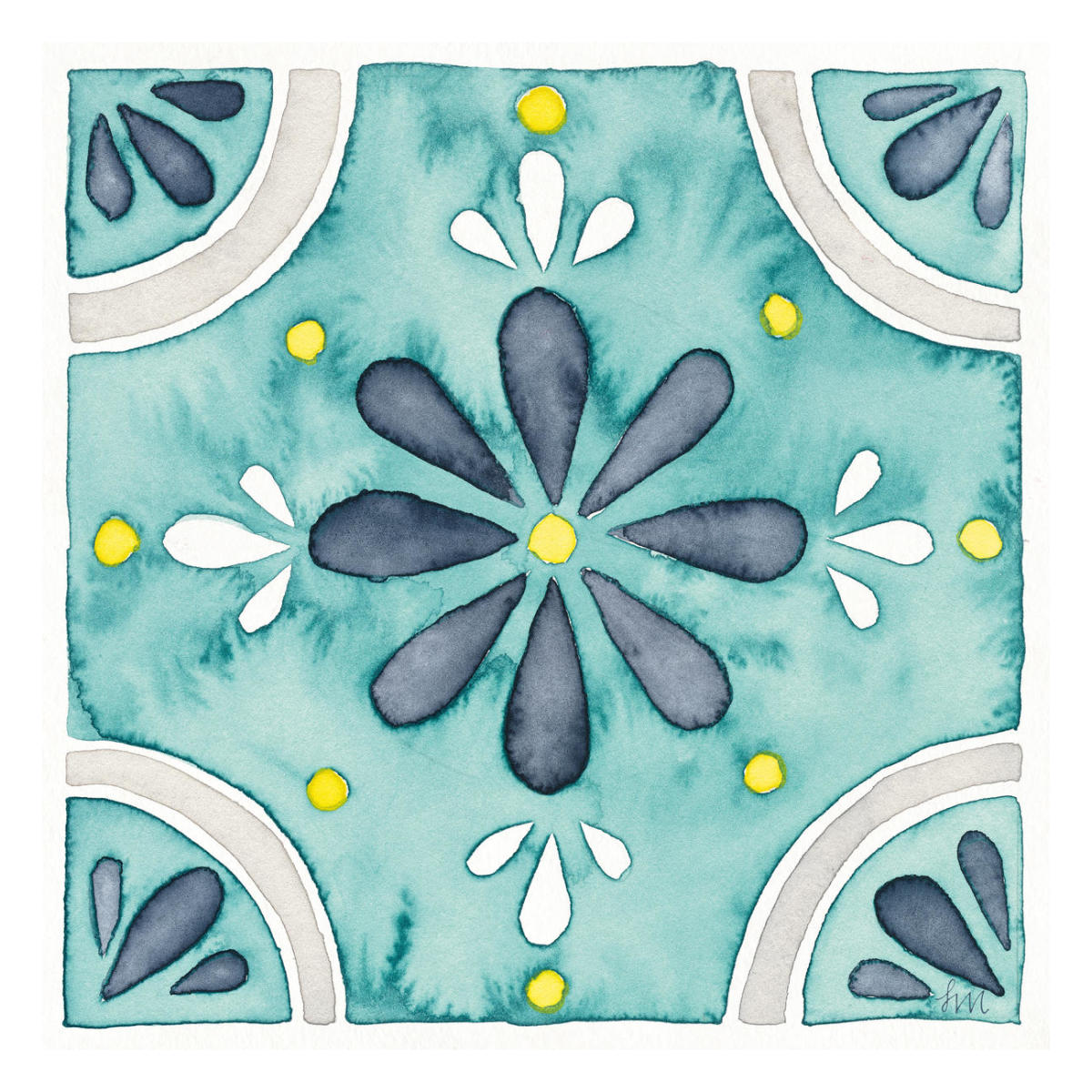 Garden Getaway Tile I Teal -Paper Art-26"x26"