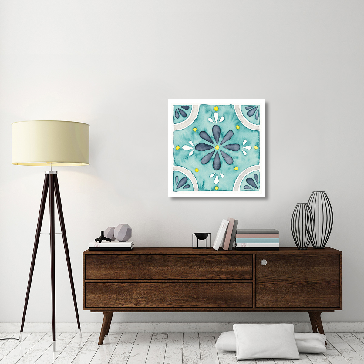 Garden Getaway Tile I Teal -Paper Art-32&quotx32"