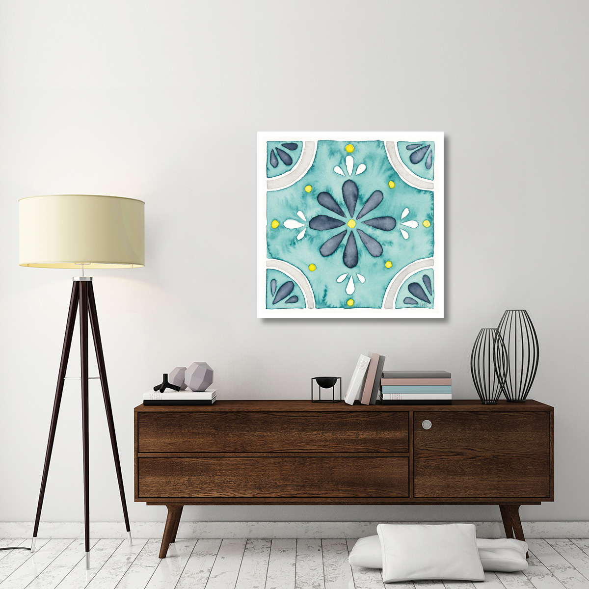 Garden Getaway Tile I Teal -Paper Art-38&quotx38"