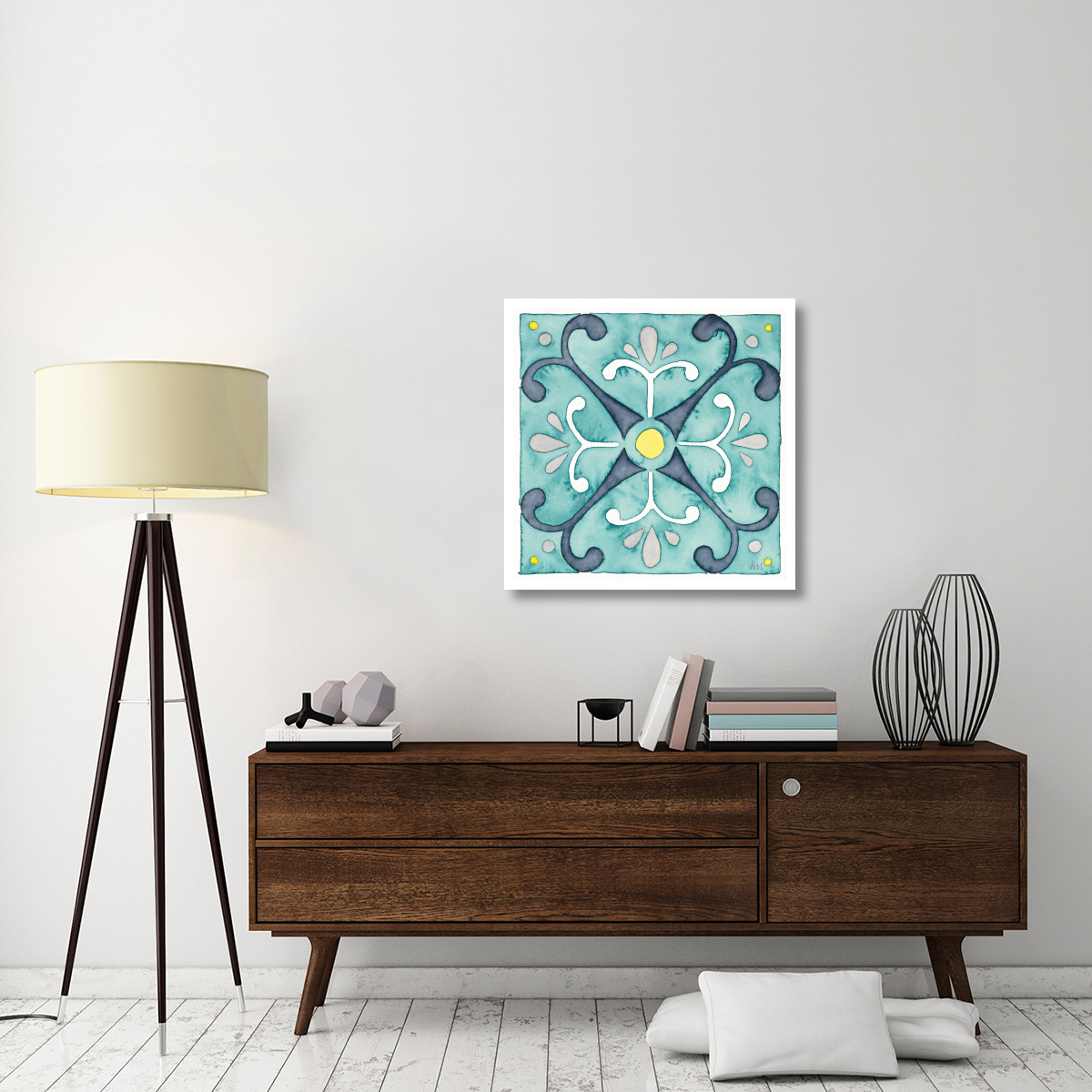 Garden Getaway Tile III Teal -Paper Art-32&quotx32"