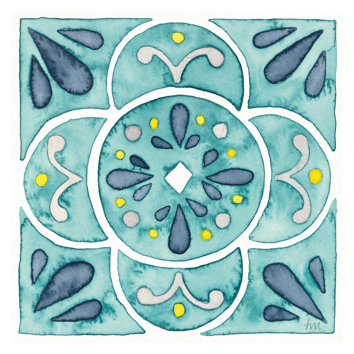Garden Getaway Tile VII Teal -Paper Art-32"x32"