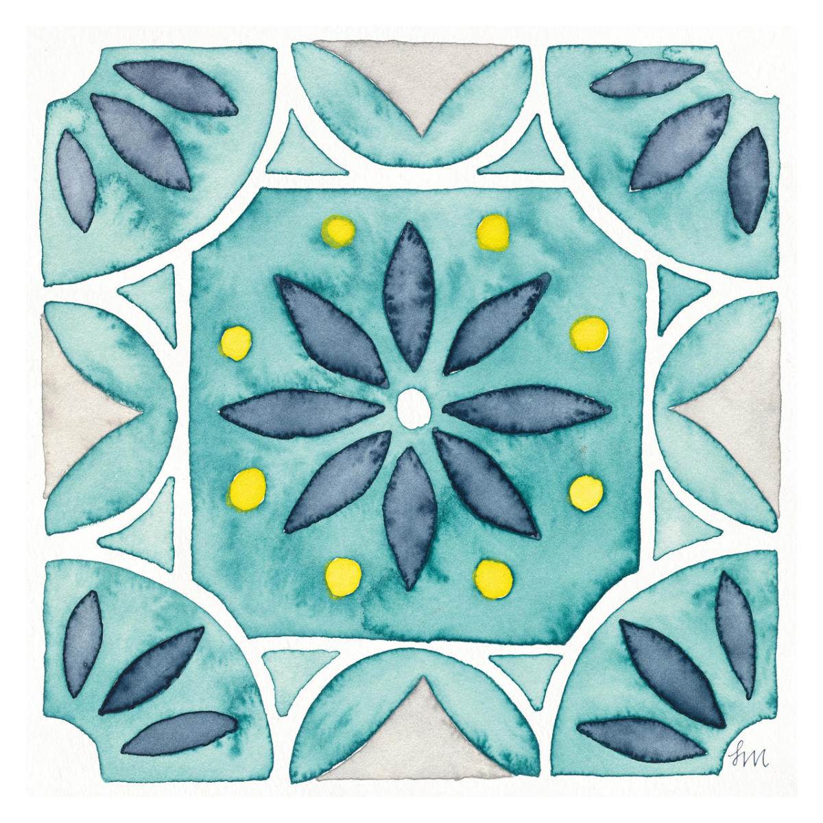 Garden Getaway Tile VIII Teal -Paper Art-32"x32"