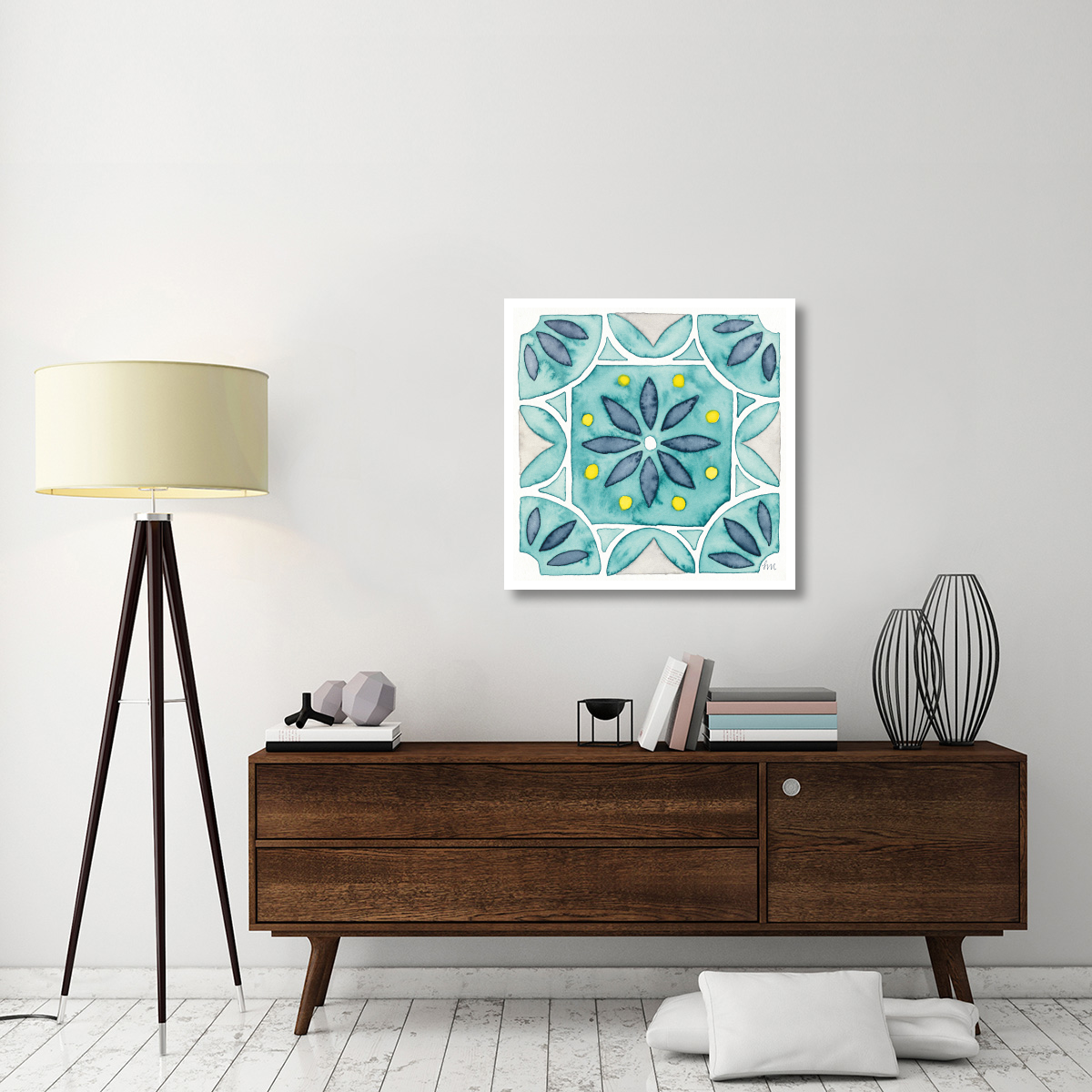 Garden Getaway Tile VIII Teal -Paper Art-32&quotx32"