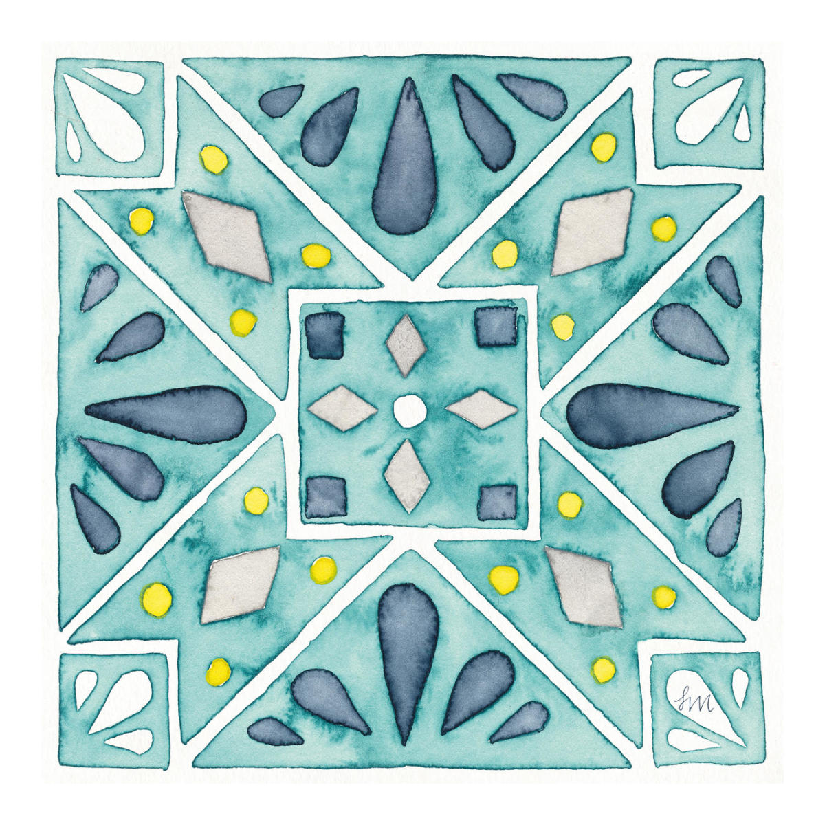 Garden Getaway Tile IX Teal -Paper Art-20"x20"