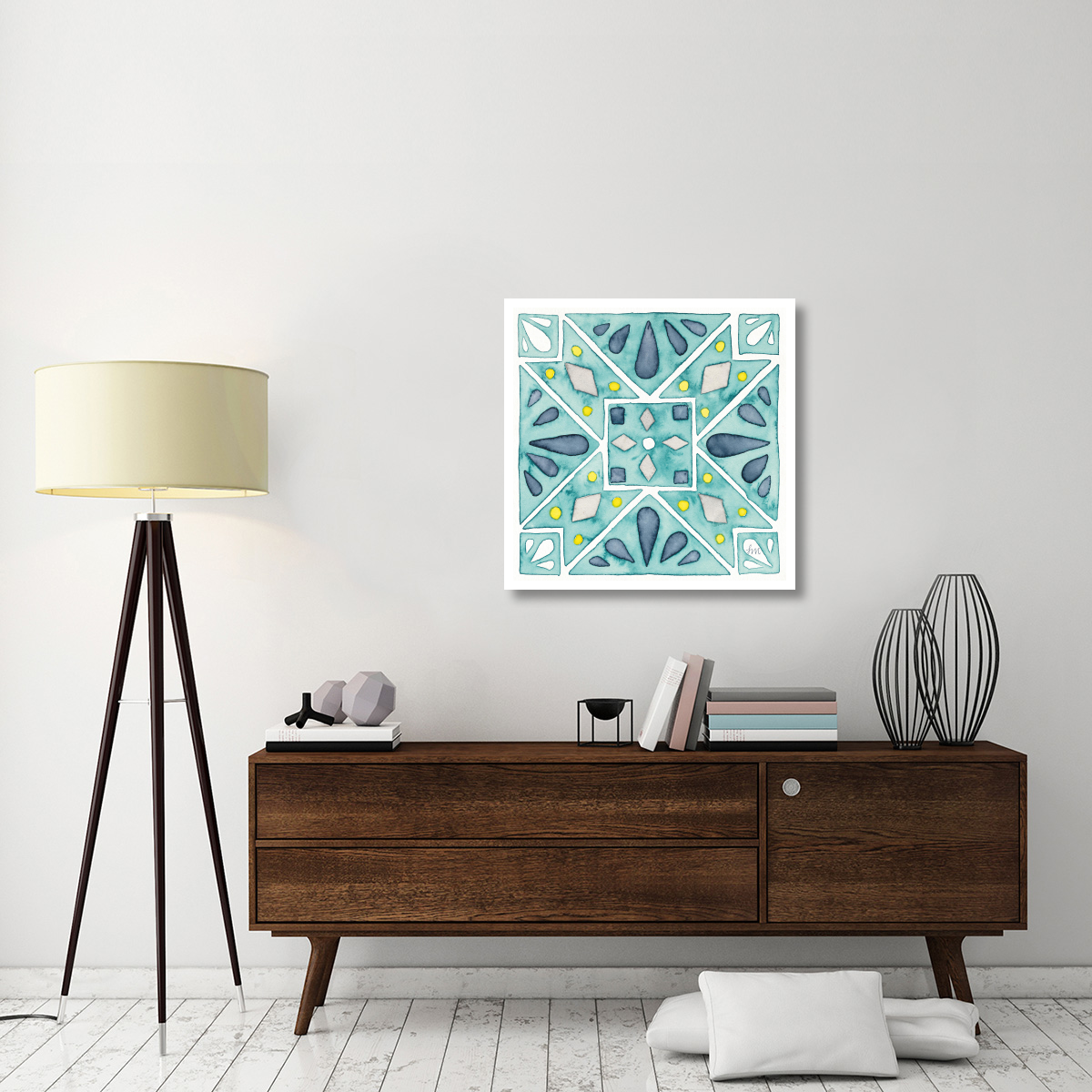 Garden Getaway Tile IX Teal -Paper Art-32&quotx32"