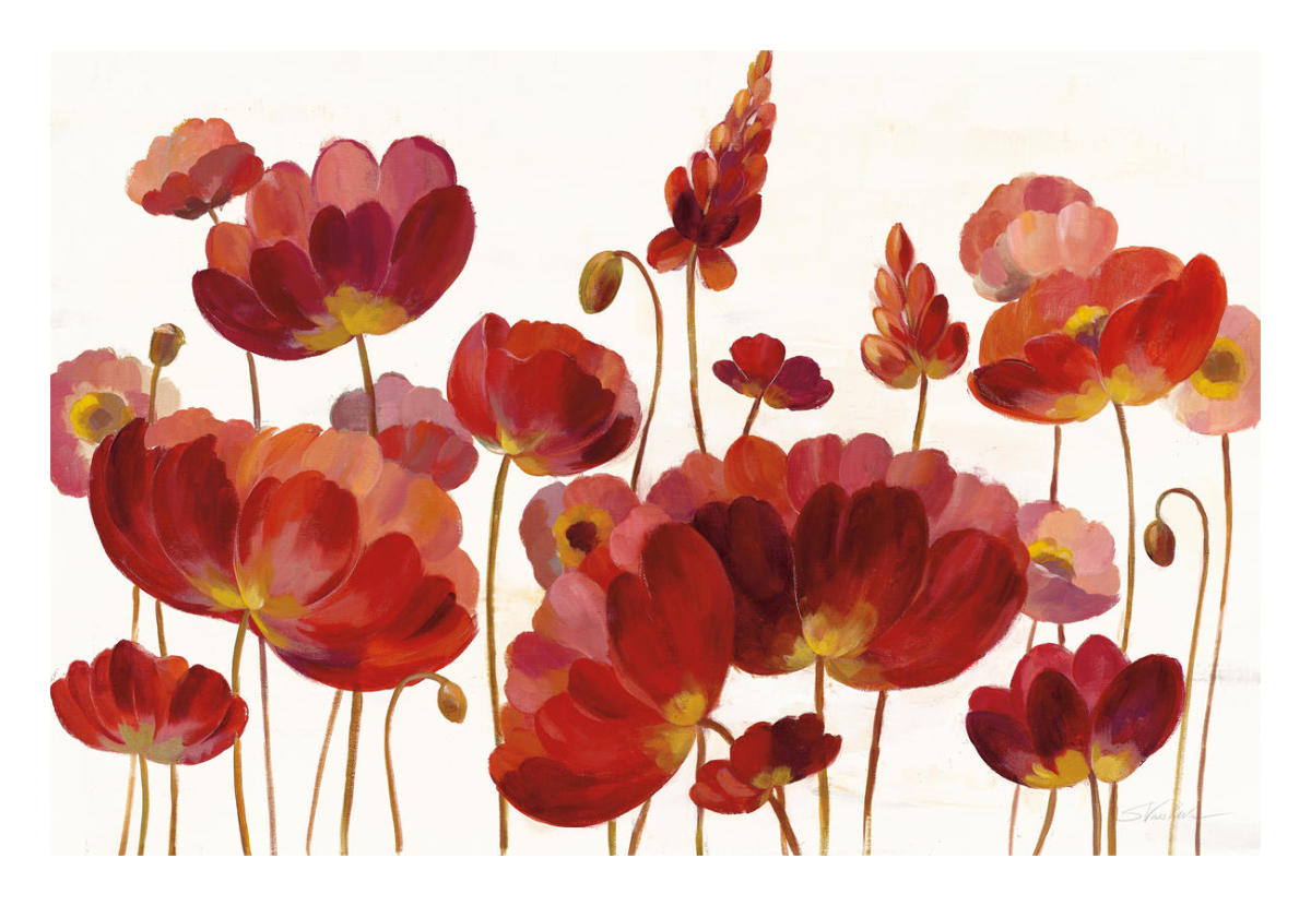Red Flowers on White Crop -Paper Art-26"x18"