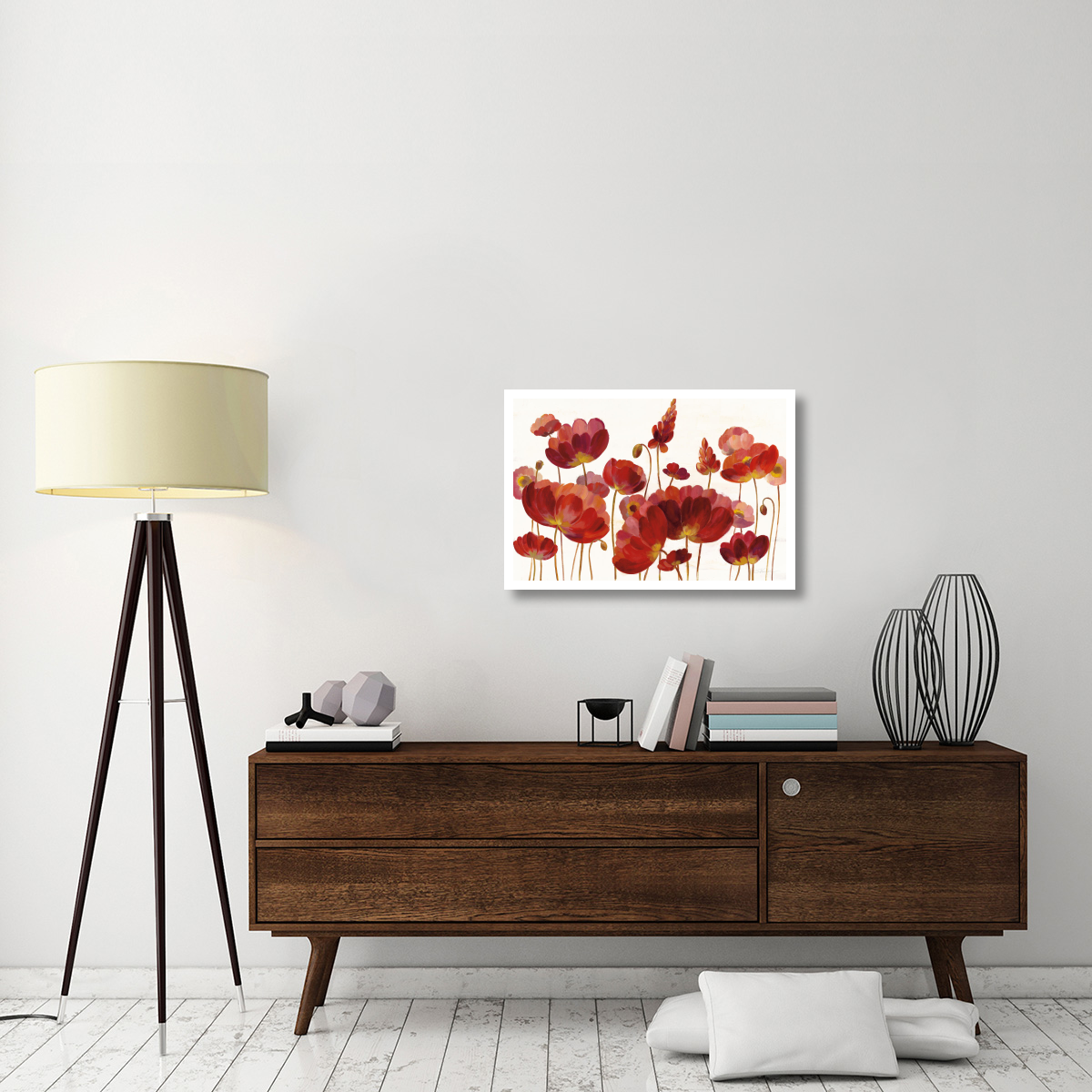Red Flowers on White Crop -Paper Art-32&quotx22"