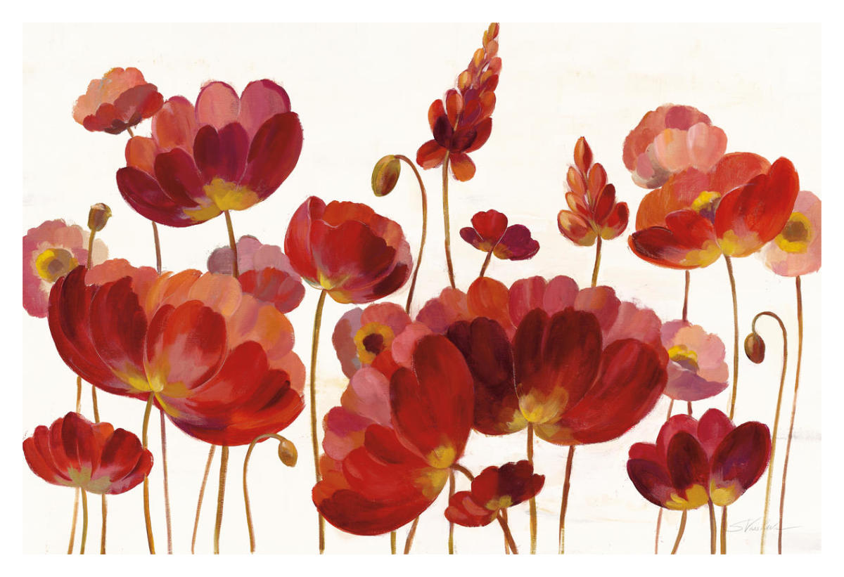 Red Flowers on White Crop -Paper Art-38"x26"
