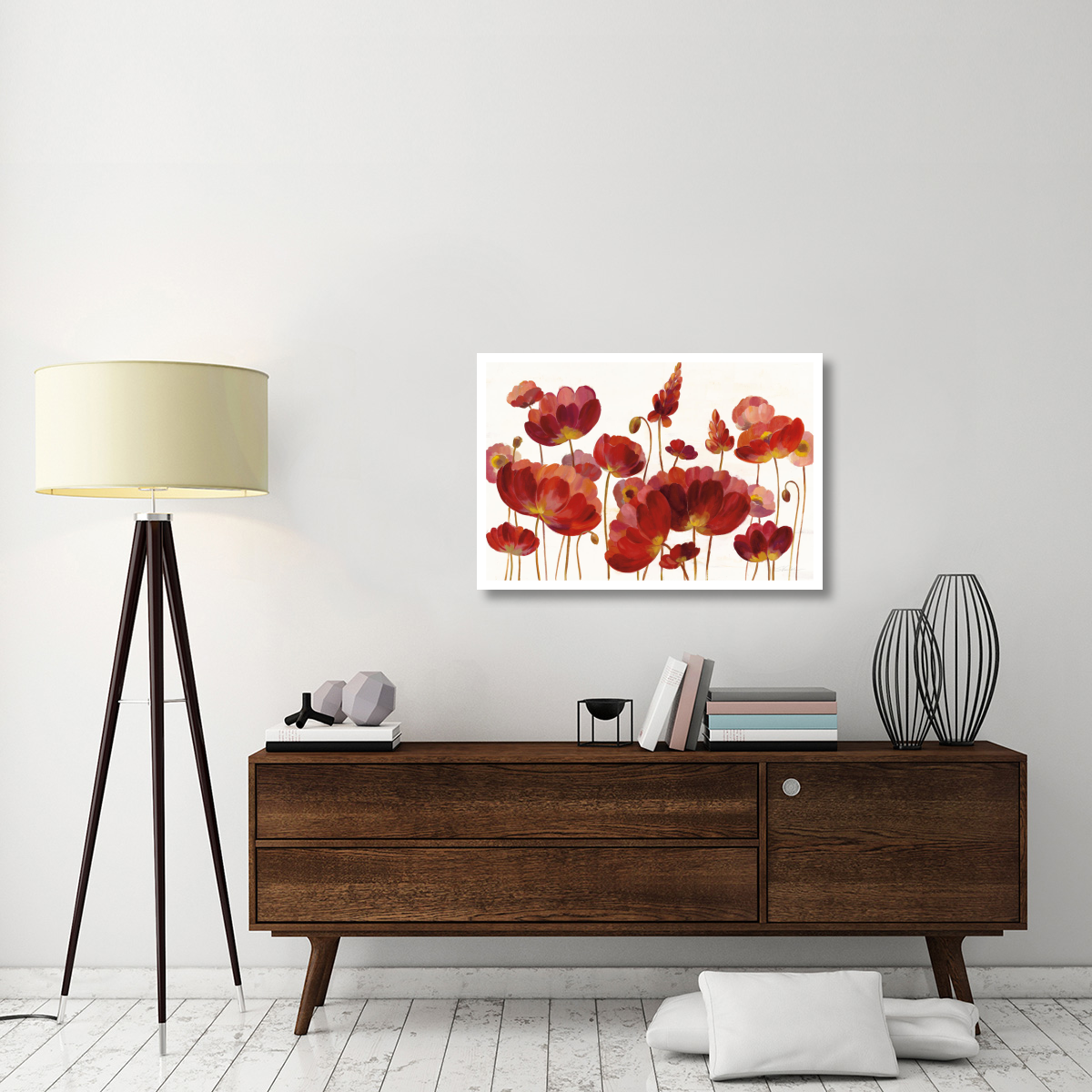 Red Flowers on White Crop -Paper Art-38&quotx26"
