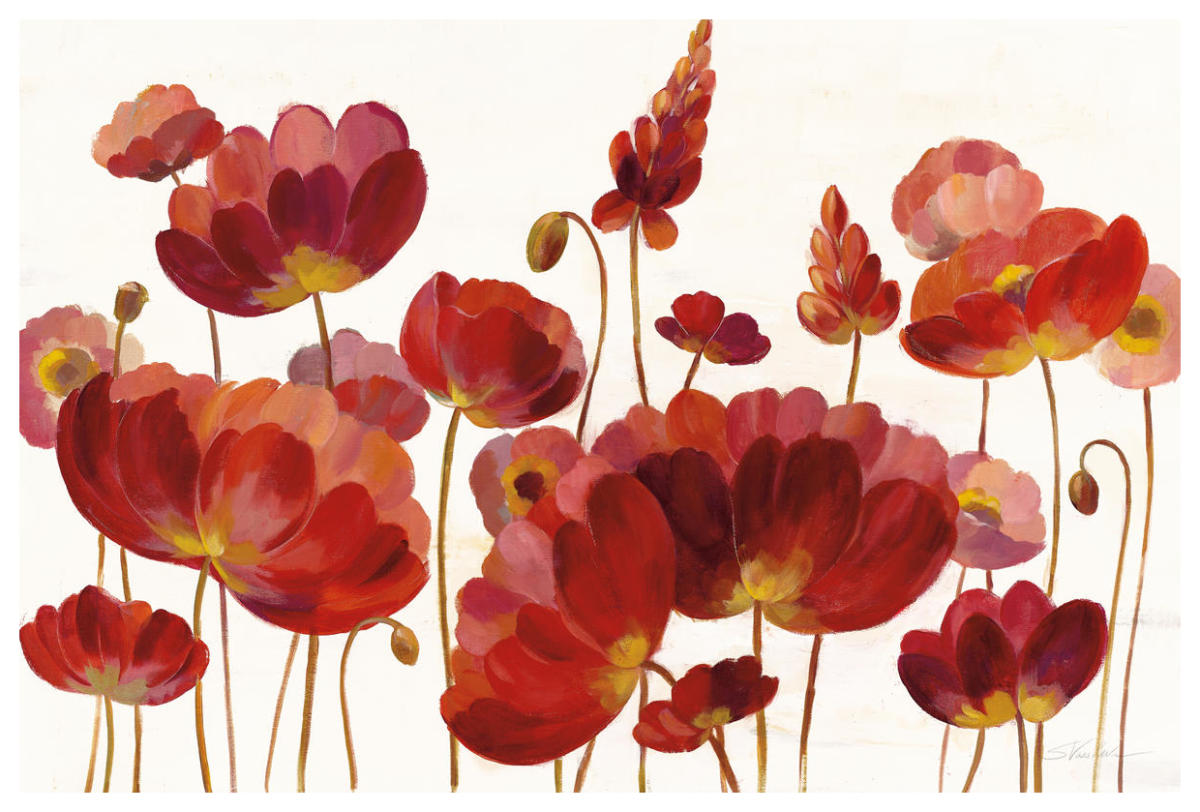 Red Flowers on White Crop -Paper Art-62"x42"