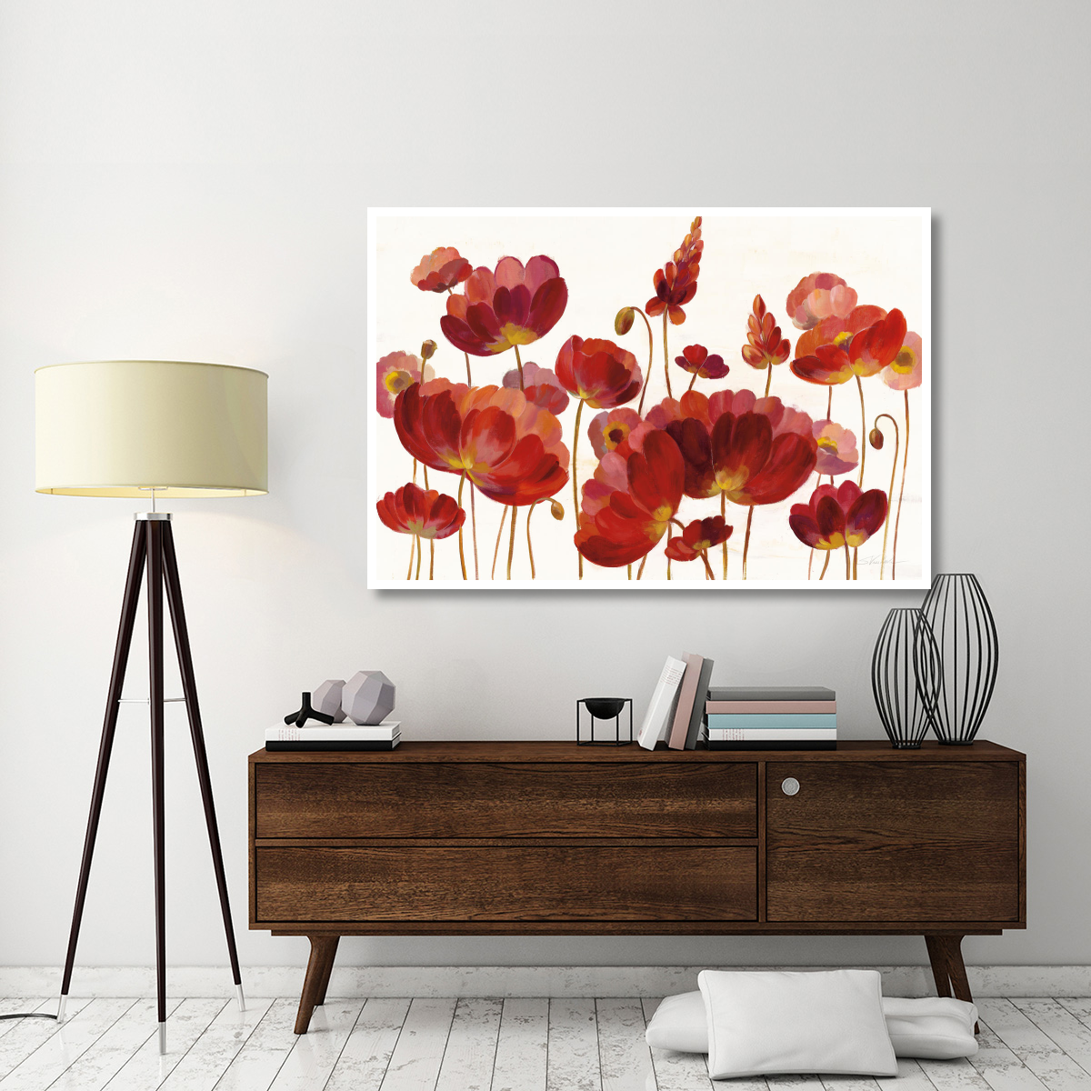 Red Flowers on White Crop -Paper Art-62&quotx42"
